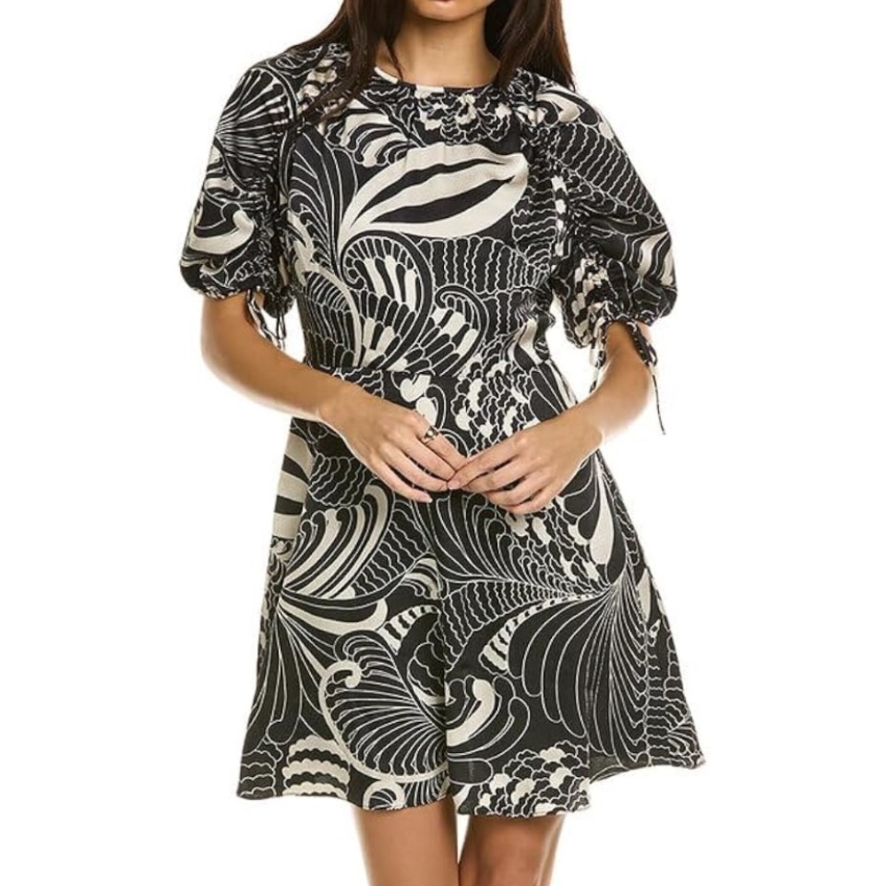 Ted Baker Faridda Printed Puff Sleeve Dress black and white Size 14